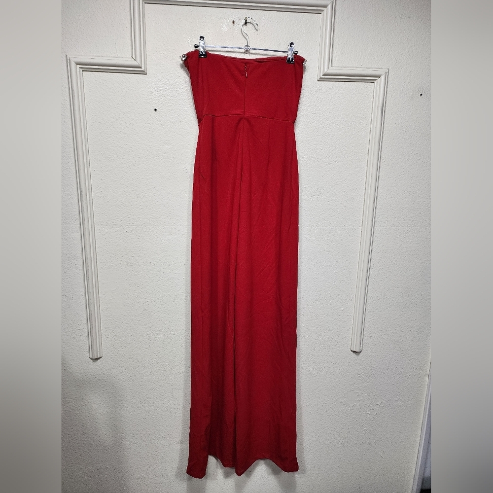 Lulus Lavish Muse Red Rhinestone Strapless Jumpsuit S Wedding Party Prom Evening - Picture 8 of 10